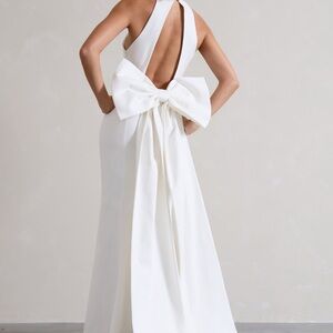Club L London White Asymmetrical Tie Front Gown